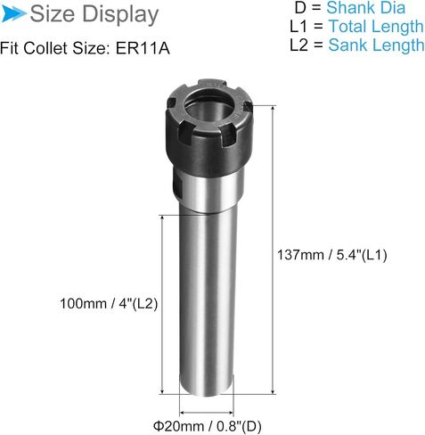C12 ER11A 100L قضيب تمديد كوليت تشاك، 1/2 بوصة قطر 4 بوصة طول الساق، مخرطة مستقيمة حامل أدوات الطحن باستخدام الحاسب الآلي - (التطبيقات: لتقليم الأعمال الخشبية) in Saudi Arabia