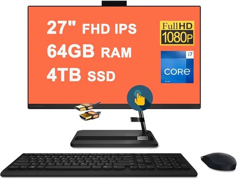 كمبيوتر مكتبي Lenovo IdeaCentre 3 AIO مقاس 27 بوصة FHD IPS مضاد للتوهج ومعالج Intel 10-core i7-13620H وذاكرة وصول عشوائي 64 جيجابايت ومحرك أقراص SSD سعة 1 تيرابايت وكاميرا 5 ميجابكسل Win11 أسود + كابل HDMI in Kuwait