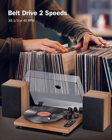 1 by ONE Record Player with Speakers, Vinyl Turntable with Bluetooth Output&Input, AT-3600L Cartridge, Built-in Phono Preamp & Adjustable Counterweight in Kuwait