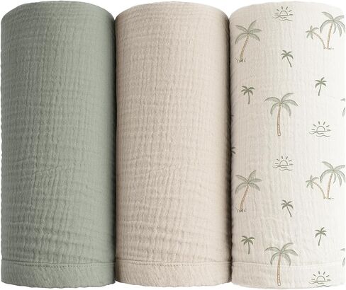 بطانيات قماط موسلين من كونسي للأطفال البنات والأولاد، 3 قطع، بطانية استقبال كبيرة 47 × 47 بوصة، بطانية أطفال موسلين ناعمة قابلة للتنفس للجنسين حديثي الولادة (شجرة) in Kuwait