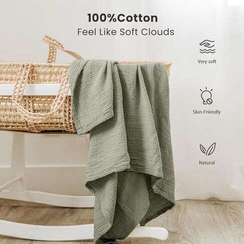 بطانيات قماط موسلين من كونسي للأطفال البنات والأولاد، 3 قطع، بطانية استقبال كبيرة 47 × 47 بوصة، بطانية أطفال موسلين ناعمة قابلة للتنفس للجنسين حديثي الولادة (شجرة) in Kuwait