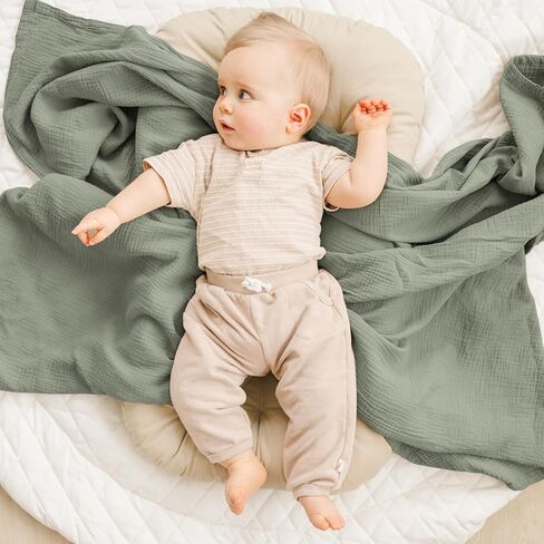 بطانيات قماط موسلين من كونسي للأطفال البنات والأولاد، 3 قطع، بطانية استقبال كبيرة 47 × 47 بوصة، بطانية أطفال موسلين ناعمة قابلة للتنفس للجنسين حديثي الولادة (شجرة) in Kuwait