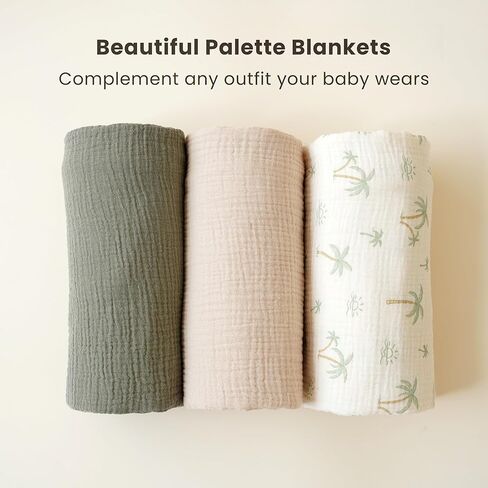 بطانيات قماط موسلين من كونسي للأطفال البنات والأولاد، 3 قطع، بطانية استقبال كبيرة 47 × 47 بوصة، بطانية أطفال موسلين ناعمة قابلة للتنفس للجنسين حديثي الولادة (شجرة) in Kuwait