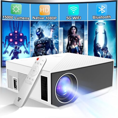 Projector with WiFi and Bluetooth, 2024 Update 15000Lumens Native 1080P Full HD Portable Outdoor Movie TV Bluetooth Projector, Compatible with TV Stick, Smartphone, HDMI, USB, AV in Kuwait