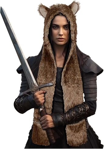 Joukavor فو الفراء الحيوان قبعة فروي رئيس هود وشاح الذئب زي النساء الرجال in Kuwait