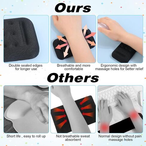 Ergonomic Memory Foam Wrist Rest, Mouse Pad Wrist Support Cushion with Massage Holes Typing Pain Relief for Computer Laptop Office Work PC Gaming (Black) in Saudi Arabia