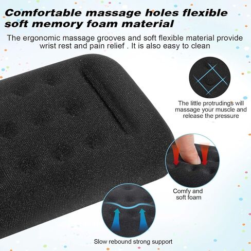 Ergonomic Memory Foam Wrist Rest, Mouse Pad Wrist Support Cushion with Massage Holes Typing Pain Relief for Computer Laptop Office Work PC Gaming (Black) in Saudi Arabia