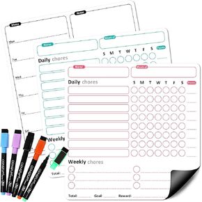 Magnetic Chore Chart for Kids Multiple Kids 3 Responsibility Charts & 1 Menu/List Board, Chore Chart for Teenagers Behavior Chart for Kids at Home, Dry Erase Chore Chart for Fridge Homeschool Supplies