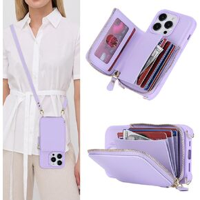 for iPhone 14 Pro Max Case with Card Holder for Women,iPhone 14 Pro Max Crsosbody Case with Strap Lanyard,14 Pro Max Wallet Case,Zipper Stand Ring Phone Case with Coin Pocket-Black
