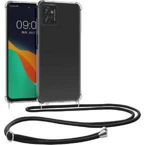 حافظة kwmobile Crossbody متوافقة مع حافظة Motorola Moto G32 - غطاء هاتف شفاف من مادة TPU مع حزام حبل - شفاف/أسود
