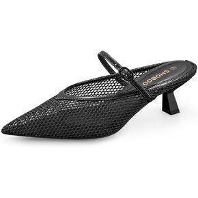 Women's Pointed Toe Kitten Heels Mesh Dress Sandals Slip On Pump Shoes with Strap for Casual Party Office