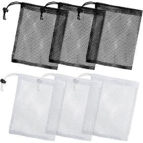 6pcs Mesh Drawstring Bags Storage Mesh Bags with cord lock Mesh Laundry Bag Small Mesh Bags for Travel and Organizing Durable Nylon Mesh Bag Set for Little Toys and Candy (3 Black 3 White)