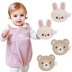 Cute Baby Girl Hair Clips Set Pink Animal Designs Cotton Crochet Clips Rabbit Bear Bow Bobby Pins for Infants & Toddlers (Rabbit and bear)