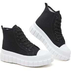 BENPAO Womens High Top Platform Sneakers White Platform Shoes for Women Black Canvas Fashion Sneakers Casual Tennis Shoes for Women
