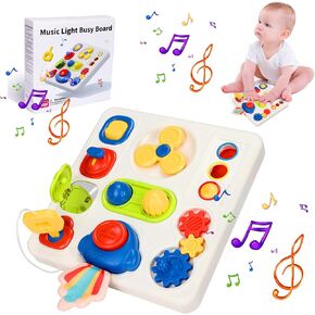 Montessori Busy Board Toy for 2-4 Year Old, Toddler Busy Toys with Music & Light, Kids Sensory Board,Toddler Educational Toys, Preschool Learning Activities Toy, Travel Toy for 2 3 4 5 Boys&Girls