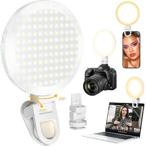 154 LED Phone Light, 5000Mah Rechargeable Selfie Light Clip Video Light, Adjusted 3 Light Modes, 10 Brightness Levels for Phone, Camera, Laptop, Light for Makeup, Video Conference, (Snowy White)