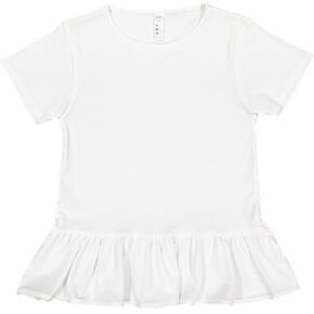 RABBIT SKINS Toddler Girls' 100% Cotton Jersey Short Sleeve Ruffle Tee, White, 5/6