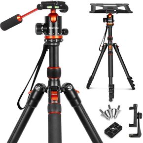 Tripod for Camera • Projector Camera Tripod Stand with Removable Tray • Foldable Laptop Tripod Music Stand • Extra 1/4" QR Plate and Phone Holder • For Home, Official, Stage, Studio and Outdoor Movies