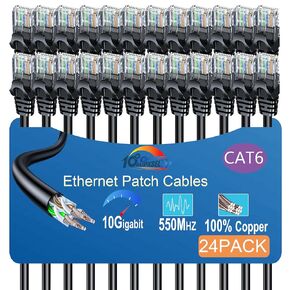 Cat 6 Ethernet Cable 50FT Outdoor&Indoor, Cat6 Ethernet Patch Cable 10Gbps, High-Speed UTP Cat6 Network Cable Pure Copper, Cat 6 Cable for Home and Office Network, Black