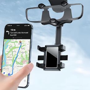 Rear View Mirror Phone Holder: 360° Rotatable and Retractable Car Phone Holder Mount - Universal Rearview Cell Phone Holder for iPhone 15 14 13 12 11 Pro Max Samsung Smartphones