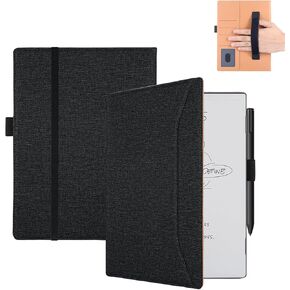 for Remarkable 2 Case with Pen Holder,PU Leather Folio Cover for Remarkable 2 Tablet Case with Hand Strap,Black