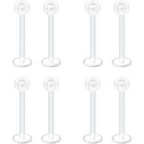 JFORYOU 16G 24Pcs Clear Lip Labret Medusa Piercing Studs Jewelry Flat Plastic Back Lip Rings Retainer Push Fit Bioflex Piercing for Monroe Ashelry Tragus Helix 6mm 8mm 10mm 12mm for Work