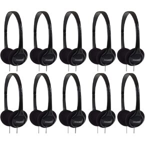 Koss KPH7 Lightweight Portable On-Ear Headphones Bundle (Black, 10-Pack)