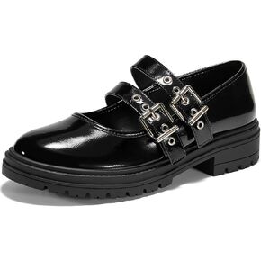 Coutgo Women's Platform Mary Janes Chunky Heel Two Strap Loafers Round Toe Lug Sole Comfortable Casual Shoes