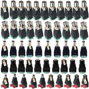 Lsgoodcare 50Pcs BNC Female to Female & BNC Male to Male Connector & 12V 5.5 * 2.1MM DC Male Female Power Jack Plug & No Screws DC Connector for Led Strip Lights/CCTV Security Camera Video
