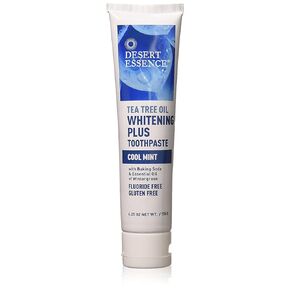 Desert Essence Tea Tree Oil Whitening Toothpaste 6.25 oz - Non-GMO, Gluten Free, Vegan, Cruelty Free - Bamboo Stem Fiber & Baking Soda - Bright Smile, Fresh Cool Breath - Wintergreen Mint