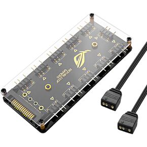 MEIRIYFA 5V 3PIN ARGB Splitter HUB,1 to 10 Way LED Fan HUB Controller with 50CM Extension Cord/SATA Power Extension Cable Adapter for PC ARGB Fan Cooler