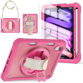 BRAECNstock iPad mini 6 8.3 inch Case 2021,Heavy Duty Protection Shockproof Case with Screen Protector,360° Rotate Stand/Handle/Shoulder Strap,for iPad 8.3 inch for Kids iPad mini 6 Tablet Cover-Khaki