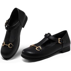 Coutgo Women's Mary Jane Shoes T Strap Chunky Low Heel Round Toe Comfortable Adjustable Strap Flat Dress Shoes