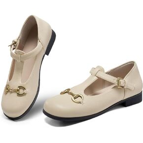 Coutgo Women's Mary Jane Shoes T Strap Chunky Low Heel Round Toe Comfortable Adjustable Strap Flat Dress Shoes