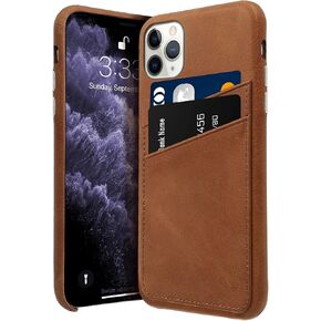 Handmade Genuine Leather Phone Case for iPhone 11 pro,Wallet Phone Case with Credit Card Holde,Compatible iPhone 11 pro 5.8in-Brown