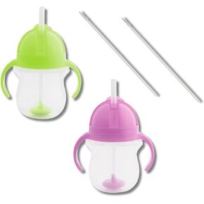 Munchkin Weighted Straw Sippy Cups for Toddlers 7oz, Leak Proof, Freezer/Dishwasher Safe, Easy to Hold-Great toddler cups with straws, Supports Straw-use Education, Straw Cups (Purple/Pink)