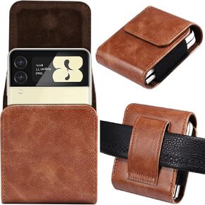 Flip Phone Holster for Motorola Razr +/Plus 2024 Motorola Razr 2024 Phone Belt Case [Leather Vertical Phone Pouch,Belt Loop,Magnetic Closure](Black)