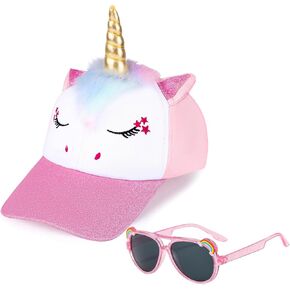 Unicorn Baseball Cap Sunglasses Set, Cute Unicorn Trucker Hat Adjustable Baseball Hat Girls Outdoor Sports Travel Hat