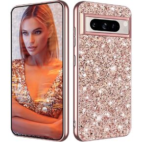 Glitter Case for Google Pixel 9 Pro XL Phone Case for Women Girls, Slim Ultra Thin Matte Back Shockproof Protective Cover for Google Pixel 9 Pro XL 5G Crystal Bling Case (Rose Gold)