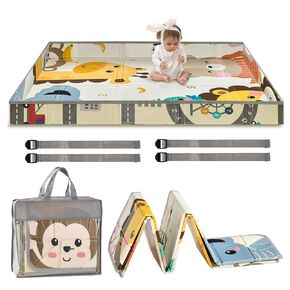 VEVOR Baby Play Mat, 71""x79"" Extra Large Baby Crawling Mat, Non-Slip One-Piece Foam Baby Playmat, Foldable Reversible Floor Mat with Travel Bag, Waterproof Activity Playmat for Babies Toddlers Infan