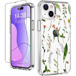 LUHOURI for iPhone 15 Case with Screen Protector - Crystal Clear Durable Cover - Fashionable Designs for Women and Girls - Slim Fit Shockproof Protective Phone Case 6.1",Little Ghosts