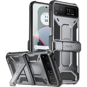 Poetic Spartan Case for Motorola Moto Razr 2024,[Kickstand][Hinge Protection][20FT Mil-Grade Drop Tested], Full-Body Rugged Shockproof Protective Cover with Kickstand, Metallic Gun Metal