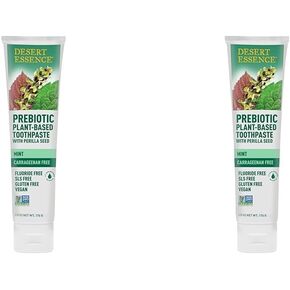 Desert Essence Prebiotic Plant-Based Toothpaste Mint 6.25 oz - Fluoride Free, No SLS, Gluten-Free, Vegan, Cruelty Free - Healthy Oral Microbiome - Tea Tree Oil, Inulin & Chicory Root