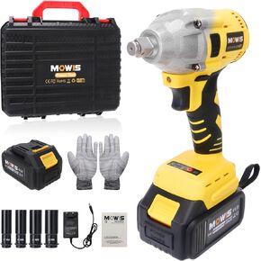 Mowis Cordless Impact Wrench 1/2 Inch 20V 400Nm Brushless Power Impact Gun, 2200rpm Speed, 4.0Ah Li-ion Battery, 4 Impact Sockets, Fast Chargers, Tool Box