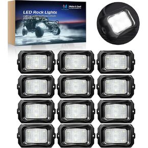 MICTUNING C2 أضواء الصخور LED البيضاء المنحنية - 4 قرون أضواء تحت الوهج متوافقة مع سيارة شاحنة الطرق الوعرة ATV UTV قارب