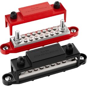 275A Bus Bar 12V Power Distribution Block Car Audio Busbar 6 x 5/16" (M8) Terminal Stud Positive & Ground Battery Bus Bar