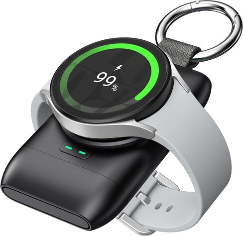 شاحن ساعة محمول، شاحن ساعة 1400 مللي أمبير في الساعة متوافق مع ساعة Galaxy Watch Ultra/Galaxy Watch 7/6 Classic/6/5/5 Pro/4/4 Classic/3/Active 2، شاحن ساعة مغناطيسي مع سلسلة مفاتيح، للسفر [قطعة واحدة] in Kuwait