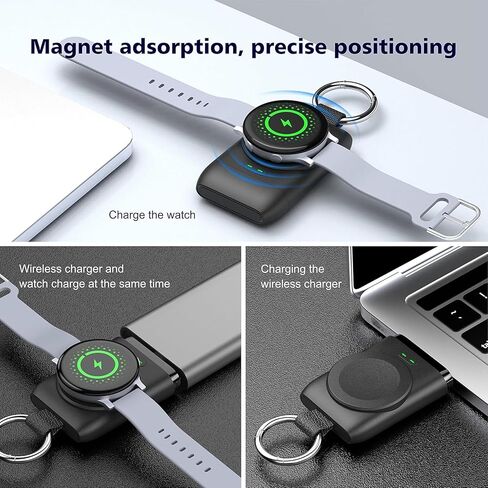 شاحن ساعة محمول، شاحن ساعة 1400 مللي أمبير في الساعة متوافق مع ساعة Galaxy Watch Ultra/Galaxy Watch 7/6 Classic/6/5/5 Pro/4/4 Classic/3/Active 2، شاحن ساعة مغناطيسي مع سلسلة مفاتيح، للسفر [قطعة واحدة] in Kuwait