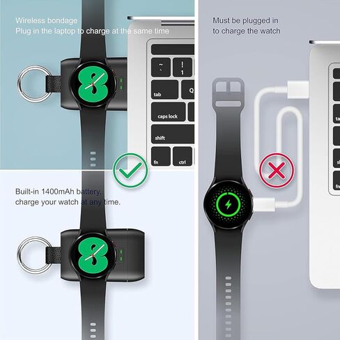 شاحن ساعة محمول، شاحن ساعة 1400 مللي أمبير في الساعة متوافق مع ساعة Galaxy Watch Ultra/Galaxy Watch 7/6 Classic/6/5/5 Pro/4/4 Classic/3/Active 2، شاحن ساعة مغناطيسي مع سلسلة مفاتيح، للسفر [قطعة واحدة] in Kuwait