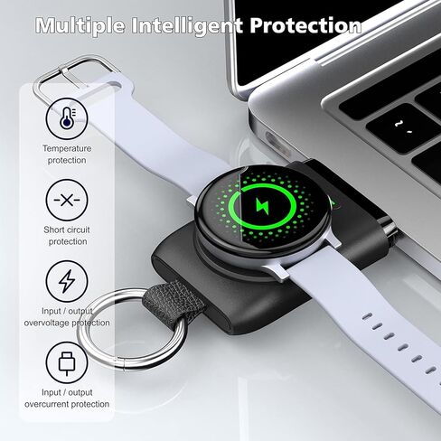 شاحن ساعة محمول، شاحن ساعة 1400 مللي أمبير في الساعة متوافق مع ساعة Galaxy Watch Ultra/Galaxy Watch 7/6 Classic/6/5/5 Pro/4/4 Classic/3/Active 2، شاحن ساعة مغناطيسي مع سلسلة مفاتيح، للسفر [قطعة واحدة] in Kuwait
